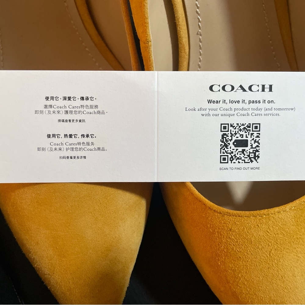 Beautiful Mustard Suede Wiley Coach Pump.